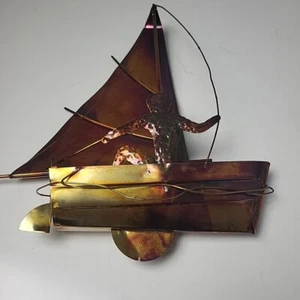 MCM Brass Tin Sailboat Nautical Decor Beachhouse 10" Tall Boat Man - Picture 1 of 11