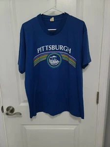 Vintage Pittsburgh Hemd Velva Glanz Blau XL Regenbogen  - Bild 1 von 4