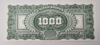 Fr. 346e 1891 $1000 Silver Certificate "Marcy" Series BEP Reverse Proof Print - Image 1 of 2