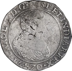 NETHERLANDS (SPANISH), Flanders, portrait ducatoon, Charles II, 1670. - Picture 1 of 3