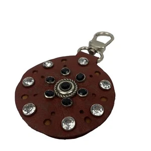 Handmade Leather Rhinestone Keyring 6cm Key Ring Key Chain Jewelled Czech Artist - Bild 1 von 5