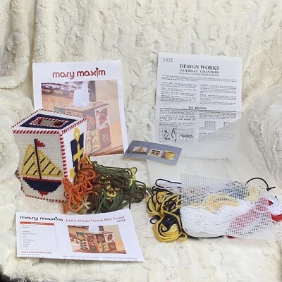 Fall Foliage & Sailboat Nautical Plastic Canvas Cross Stitch Needle Craft Kits - Image 1 of 4