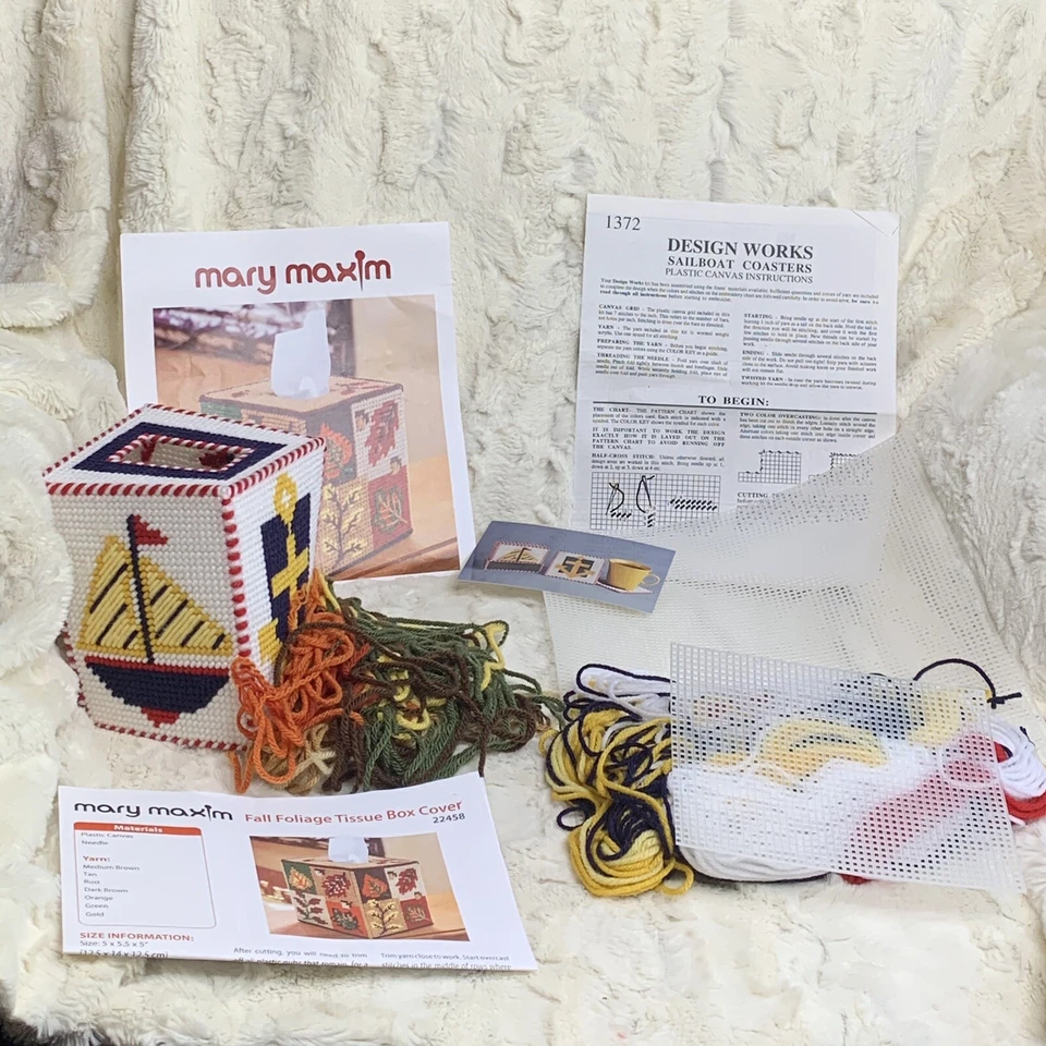 Fall Foliage & Sailboat Nautical Plastic Canvas Cross Stitch Needle Craft Kits - Image 1 of 4