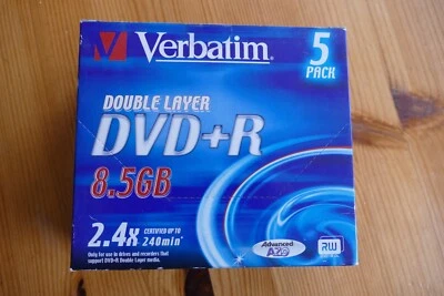 5 x Verbatim Double Layer DVD+R 8,5GB 2.4X up to 240min Neu OVP - Bild 1 von 3