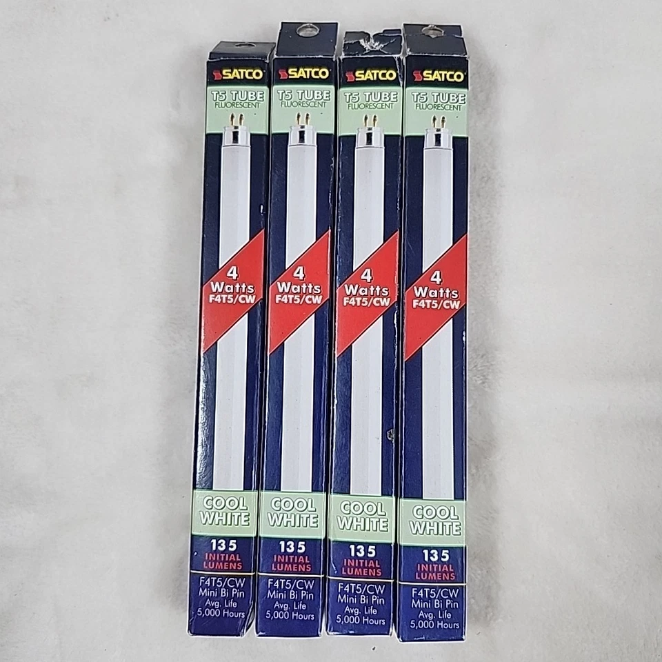 4x Satco S1900 4-Watt Mini 2 Bi-Pin T5  Lamp Cool White F4T5/CW S1900 - Image 1 of 3