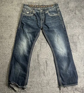 Rock Revival Jeans Uomo 36 Blu Denim Invecchiato Ryan Stivaletto Taglio Cotone - Foto 1 di 9