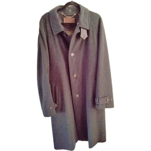 Hickey Freeman Sport Over Coat Mens Sz L charcoa1 Wool w/Leather Trim -Italy - Picture 1 of 11
