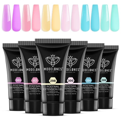 Poly Gel Set 6 Farben Pastell Rosa Blau Nägel Selber Nageldesign Quick Extension - Bild 1 von 4