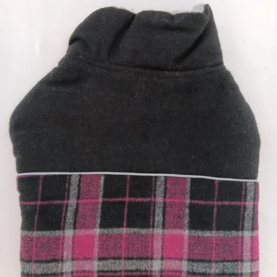Eddie Bauer Dog Coat Medium Black Pink Plaid Colorblock Fleece Lined Jacket - Image 1 of 4