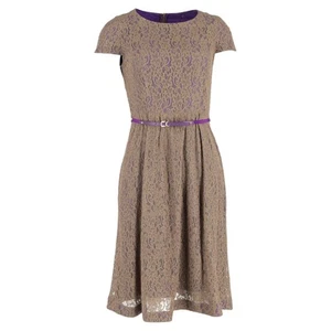 Max Mara Belted Lace Midi Dress in Brown Polyester - Picture 1 of 6