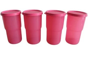 Tupperware Tischplatte Stapelbecher 4er Set Süßigkeiten Rosa Passende Dichtungen 12 Unzen - Bild 1 von 3