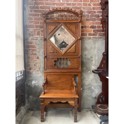 Старинная викторианская прихожая с эстетическими движениями из грецкого ореха - Изображение 1 из 4