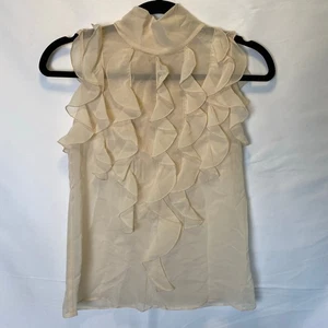Blau Les Copains Damen Creme Gr. XS Tank Top Bluse Transparent Rüschen Tie Back - Bild 1 von 10