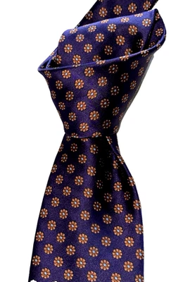 330 美元全新带标签 STEFANO RICCI 靛蓝蓝色棕色花朵男式 3.5 英寸编织丝绸领带意大利 — 第 1/4 张图片