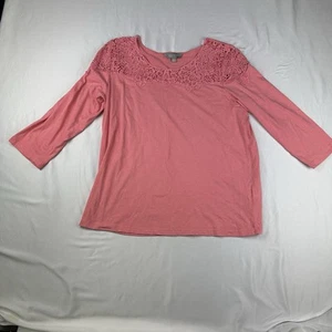 Suzanne Grae Womens Blouse Top Size M Coral Pink Barbie Crochet Trim Boho - Picture 1 of 7