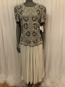 Robe de soirée femme vintage 1994 Papell Boutique 12 perles grises neuve avec étiquette rare - Photo 1/24