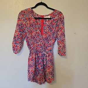 Yumi Kim Liz Romper 100% Silk Coral Floral S - Picture 1 of 7