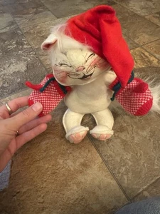 Sehr guter Zustand - Vintage - 12 Zoll 1984 Annalee Mobilitee Puppe Kätzchen Weihnachten weiß Filz Katze - Bild 1 von 4