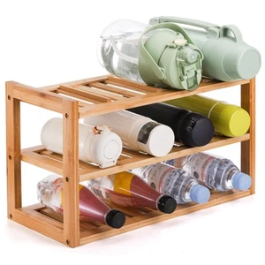Bamboo Water Bottle Organizer, 3-Tier Water Bottle Holder Stand, Bottle Stora... - Picture 1 of 6