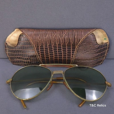 Gafas de sol de aviador pendientes de patente vintage civiles y estuche 1936-40 ámbar baquelita Foto 1 de 4