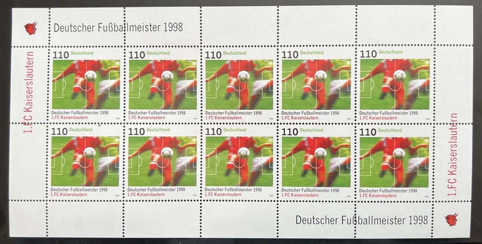 Germany M. Sheet - FC Kaiserslautern - German Football Champions - 1998 - MNH. - Image 1 of 1