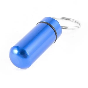 Blue Aluminum Keychain Cylinder Shape Pill Holder Box Case Bottle Container - Picture 1 of 3