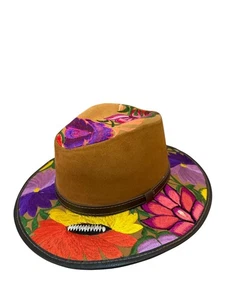 Suede Hat Medium – Colorful Embroidered Floral Design, Boho Western Style - Picture 1 of 8