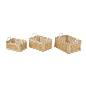 Rattan Woven Storage Basket with White Rope Handles (Set of 3) - Picture 1 of 8