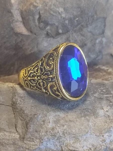 Herren Ring Gr 61 in Gold für Sammler Film Theater Statisten König tief Blau - Picture 1 of 5