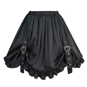 Gothic Heart Buckle Ruffle Mini Skirt Kawaii High Waist Pleated Lolita A-line - Picture 1 of 13