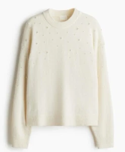 Beaded Pearl, Rich Ivory Sweater | Crew Neck | Long Sleeves | Soft | M | NWT - Picture 1 of 9