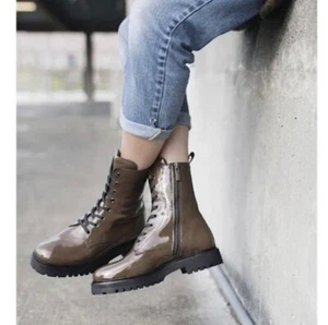NEW Thursday Boot Co Women's Combat Boots in Dark Olive Patent Leather Sz 9 - Picture 1 of 14