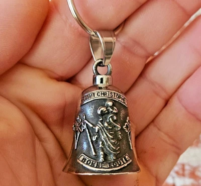 St. Christopher Ángel de la Guarda CAMPANA DE PASEO ACERO CROMADO AJUSTE HARLEY Motocicletas EE. UU. Foto 1 de 4