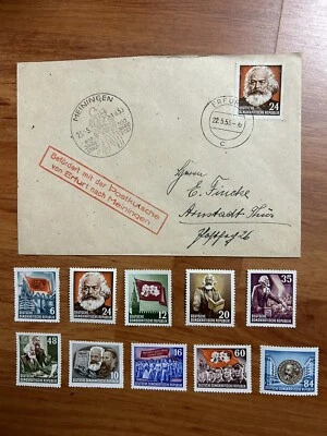 East Germany DDR - 1953 Karl Marx On First Day Cover & Full Set Of 10 Single Sta - Image 1 of 2