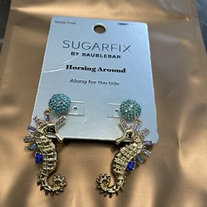 SugarFix By Baublebar Horsing Around Sea Horse Animal Drop Earrings Gold NWT - Picture 1 of 2
