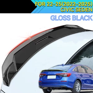 FOR Honda Civic 2022-2025 11th Sedan Glossy Rear Trunk Lip Spoiler Wing Black  - Picture 1 of 11