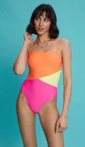 Dorothy Perkins - Pink/Orange/Yellow Colour Block Swimsuit - Size 8 - Picture 1 of 3
