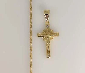 Gold Plated Mini Dainty Cross Jesus Crucifix Chain Necklace Oro Cruz Dije Cadena - Picture 1 of 6