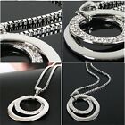 Long Chain Women Fashion Crystal Rhinestone Silver Plated Pendant Necklace SP