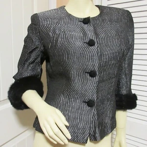Vintage 80er 90er Maggy London Silber Blazer Top 8 Kunstfell Corpcore Preppy Office - Bild 1 von 12