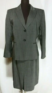 Traje Falda Tahari Petite Arthur Levine Negro Blanco Cuadro Fino Bolsillos Forrados 10P - Imagen 1 de 12