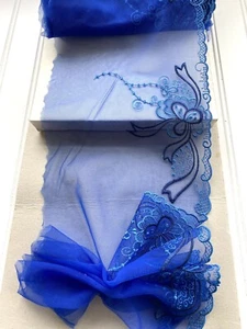 Blue Embroidered Tulle Trim for Sewing /Crafts/Bridal/ 7.5" Wide - Picture 1 of 13