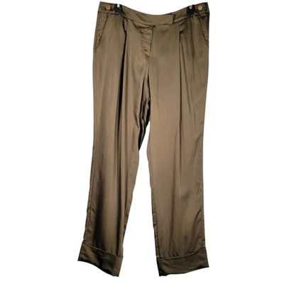 Calça feminina Emporio Armani mistura de seda plissada perna larga 46 (EUA 12) marrom Itália - Imagem 1 de 4