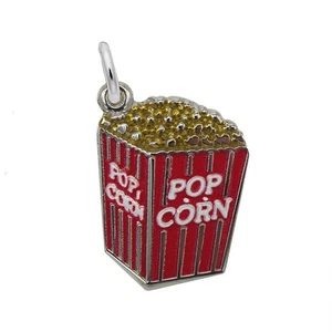 Sterling Silver & Painted Popcorn Charm w/ Lobster Clasp Engravable Free US Ship - Picture 1 of 2
