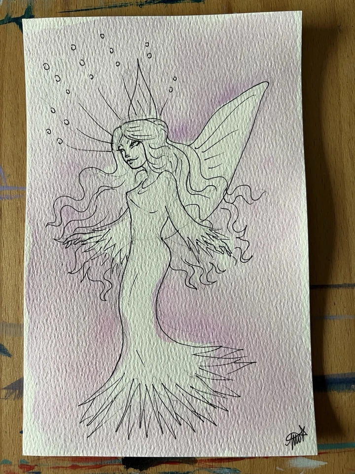 Original Watercolor Painting ACEO Winter snow Fairy OOAK - Image 1 of 1