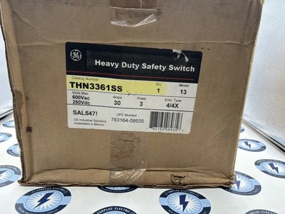 Nuevo THN3361SS GE 30A AMP 3P POLO 600V NEMA 4/4X INTERRUPTOR DE SEGURIDAD HD SS NO FUSIBLE Foto 1 de 2