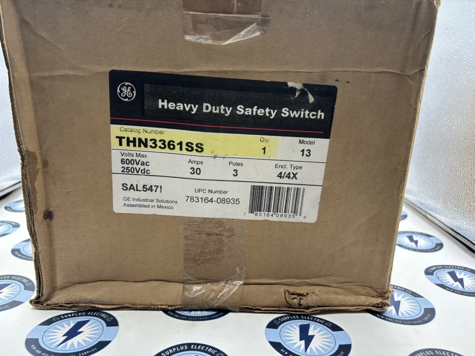 Nuevo THN3361SS GE 30A AMP 3P POLO 600V NEMA 4/4X INTERRUPTOR DE SEGURIDAD HD SS NO FUSIBLE Foto 1 de 2
