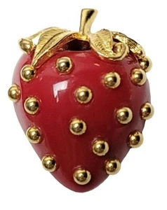 Kenneth Jay Lane Vintage Red Lucite Gold Tone Ballotini Strawberry Brooch Signed - Picture 1 of 9