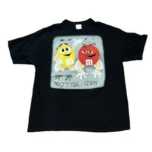 Vintage M&M's Wet Cement Red And Yellow T Shirt Size XL Black Candy Backprint - Picture 1 of 6
