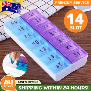 AU 14 Slot 7Day Pill Box Dispenser Medicine AM/PM Medication Organiser Week Case - Picture 1 of 10